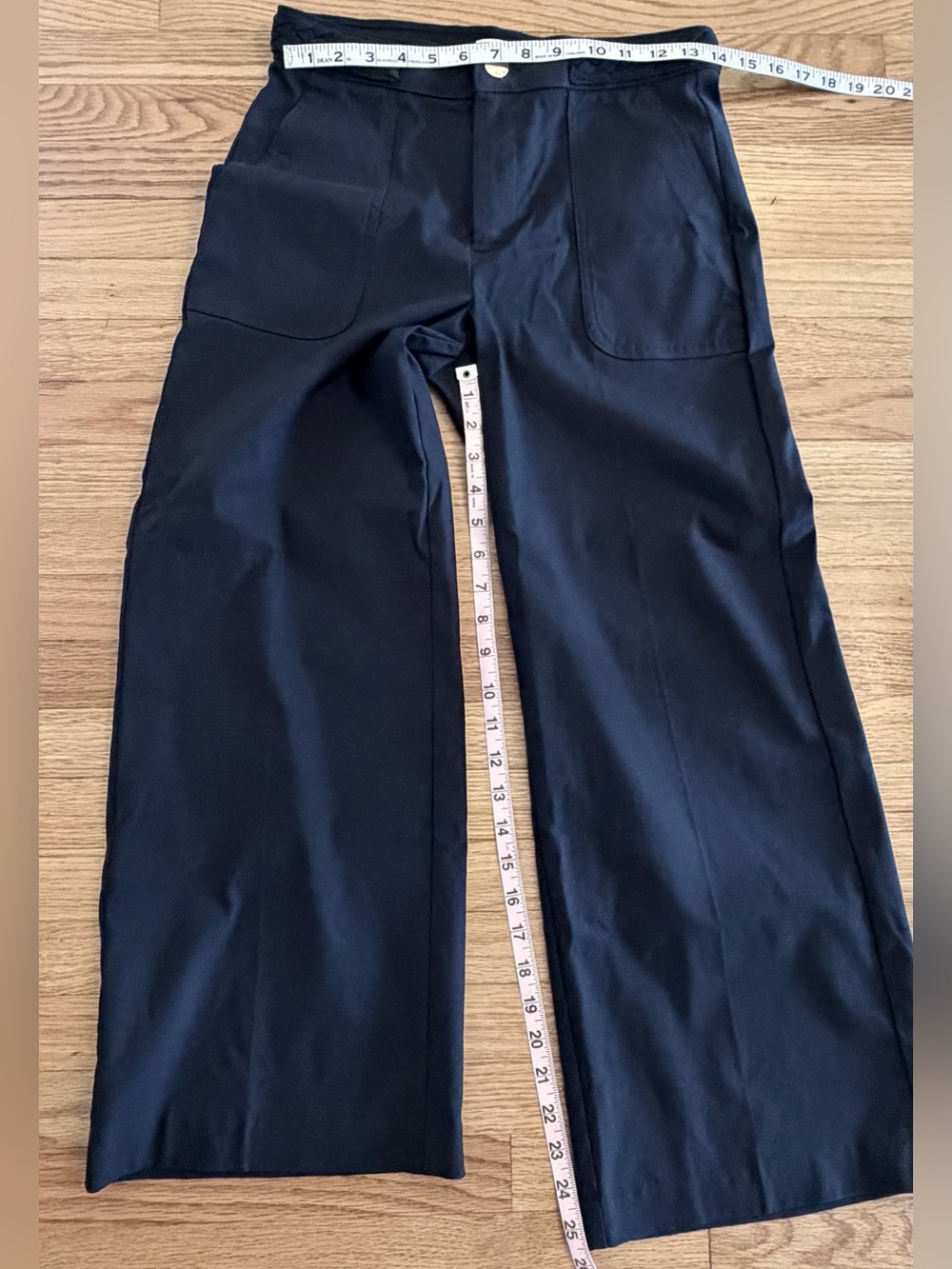 Jules & Leopold Dark Navy Blue Wide-Leg Stretch Cropped Pants with Braided Waist - Picture 9 of 13